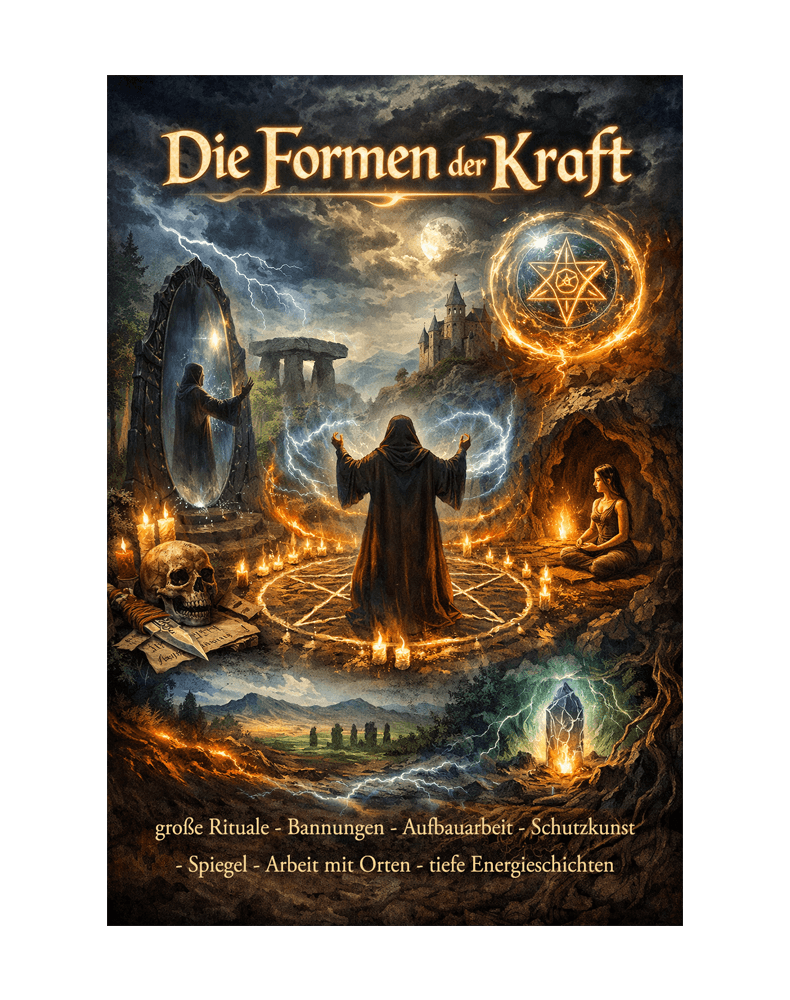 Das Buch - Die Formen der Kraft
große Rituale – Bannungen – Aufbauarbeit – Schutzkunst – Spiegel – Arbeit mit Orten – tiefe Energieschichten