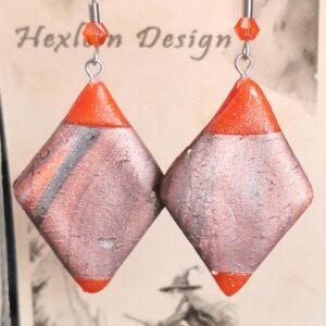 Rauten - Ohrringe in Kupfer & Feuerorange mit silbernen Ohrhaken