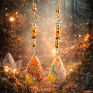 Handgemachte Tropfenohrringe, warme Herbstfarben · Leicht, nickelfrei · Naturinspirierter Schmuck von Hexlein Design · Kollektion Erdenklang – Bild 2