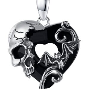 Schwarzer Herzanhänger mit Totenkopf & Fledermaus | Mystischer Schmuck – Bild 2