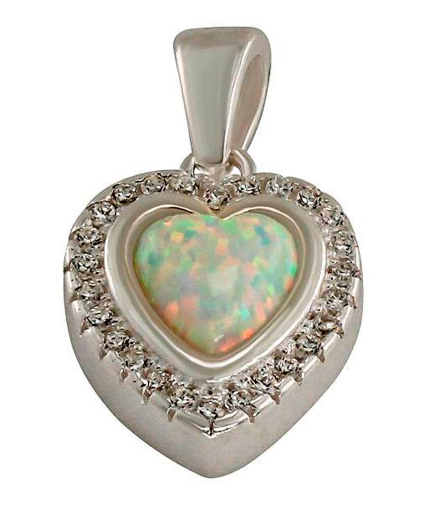 Herzanhänger mit Opal & Zirkonia, 925er Silber | Symbol für Liebe, Licht und Verbundenheit
