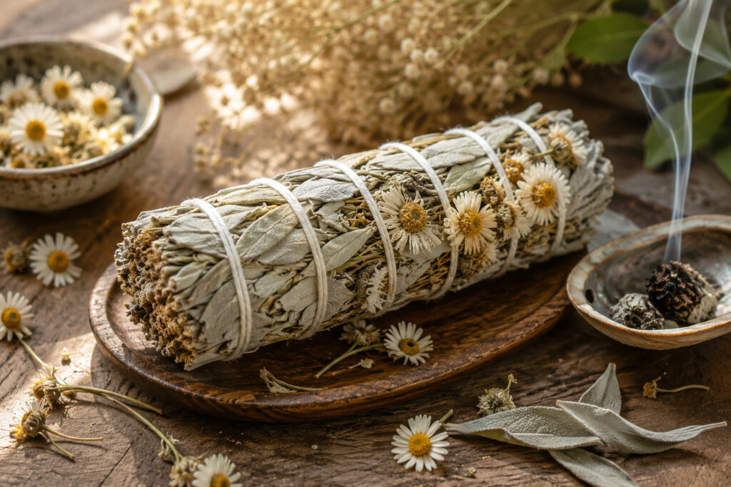 🌿 Räucherbündel – Weißer Salbei & Gänseblümchen