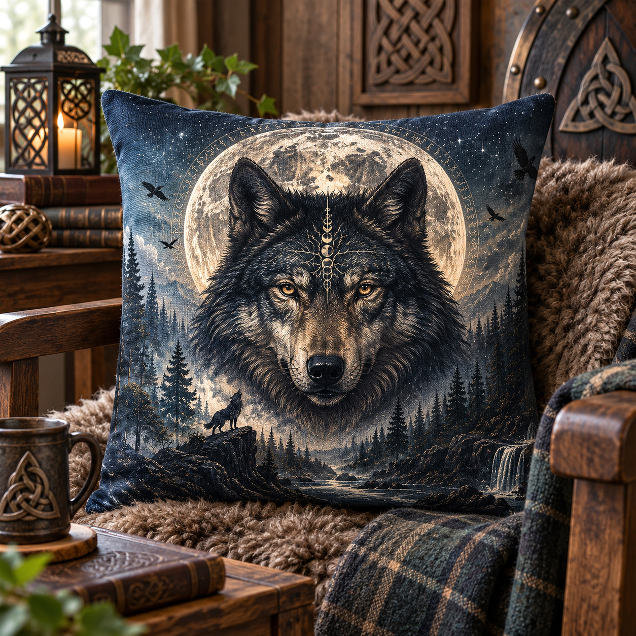 451-Kissenbezug mit Wolf 45x45