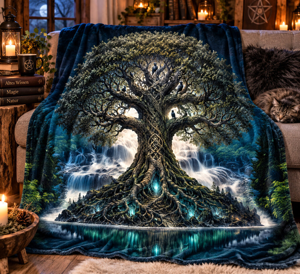 Yggdrasil-Weltenbaum-Kuschel-Decke 150x200