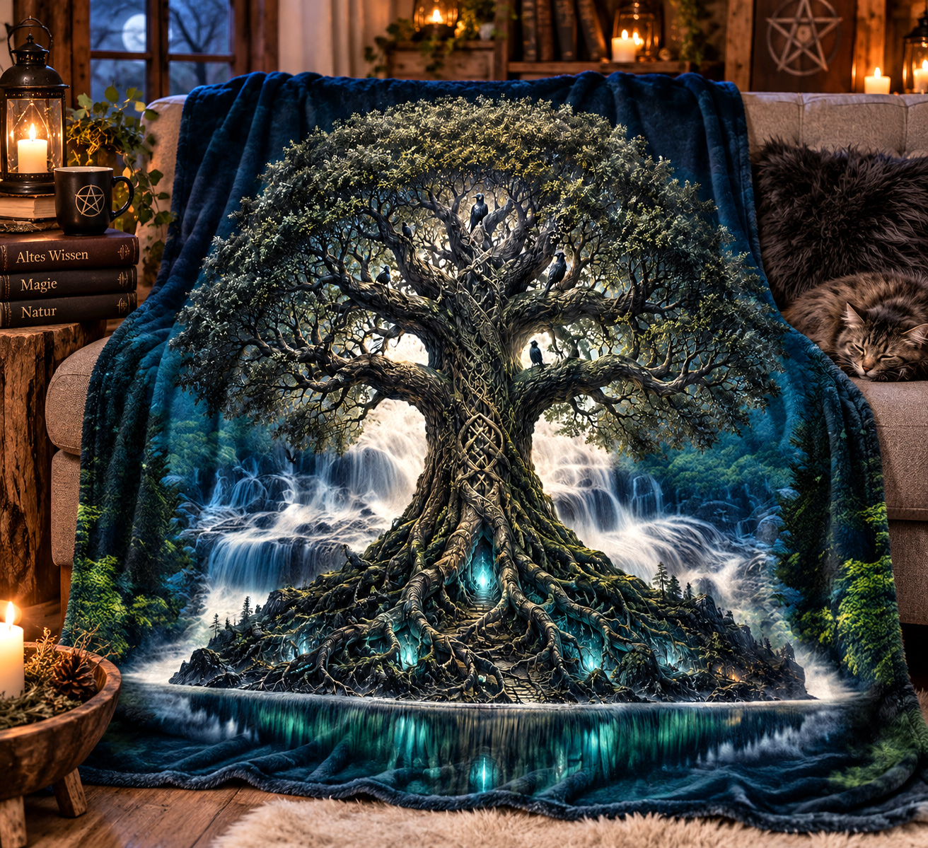 Yggdrasil-Weltenbaum-Kuschel-Decke 150x200
