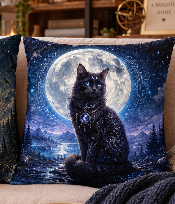Kissenbezug „Mondkatze“ 45x45cm – mit exklusivem Hexenzeug-Motiv