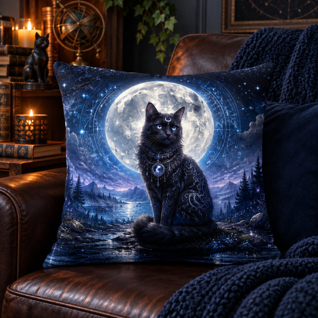 Kissenbezug „Mondkatze“ 45x45cm – mit exklusivem Hexenzeug-Motiv