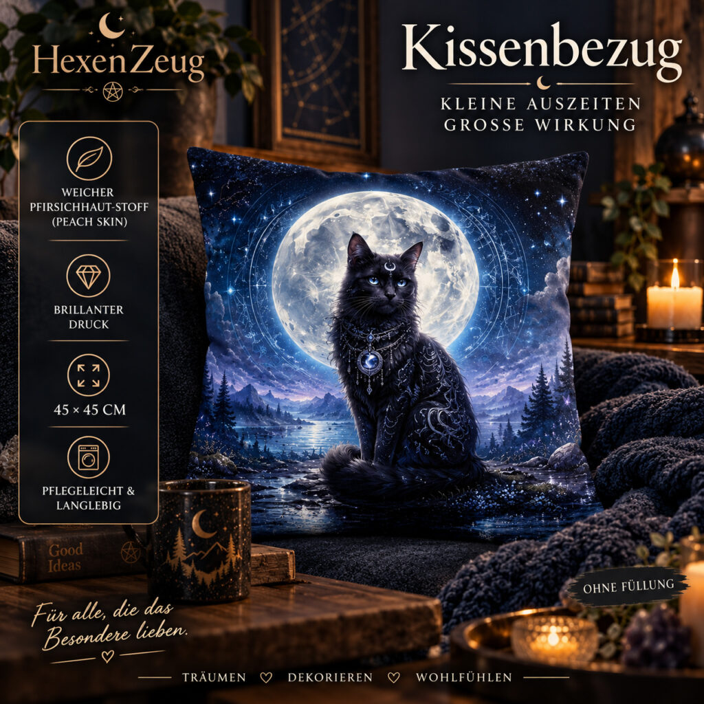 Kissenbezug „Mondkatze“ 45x45cm – mit exklusivem Hexenzeug-Motiv