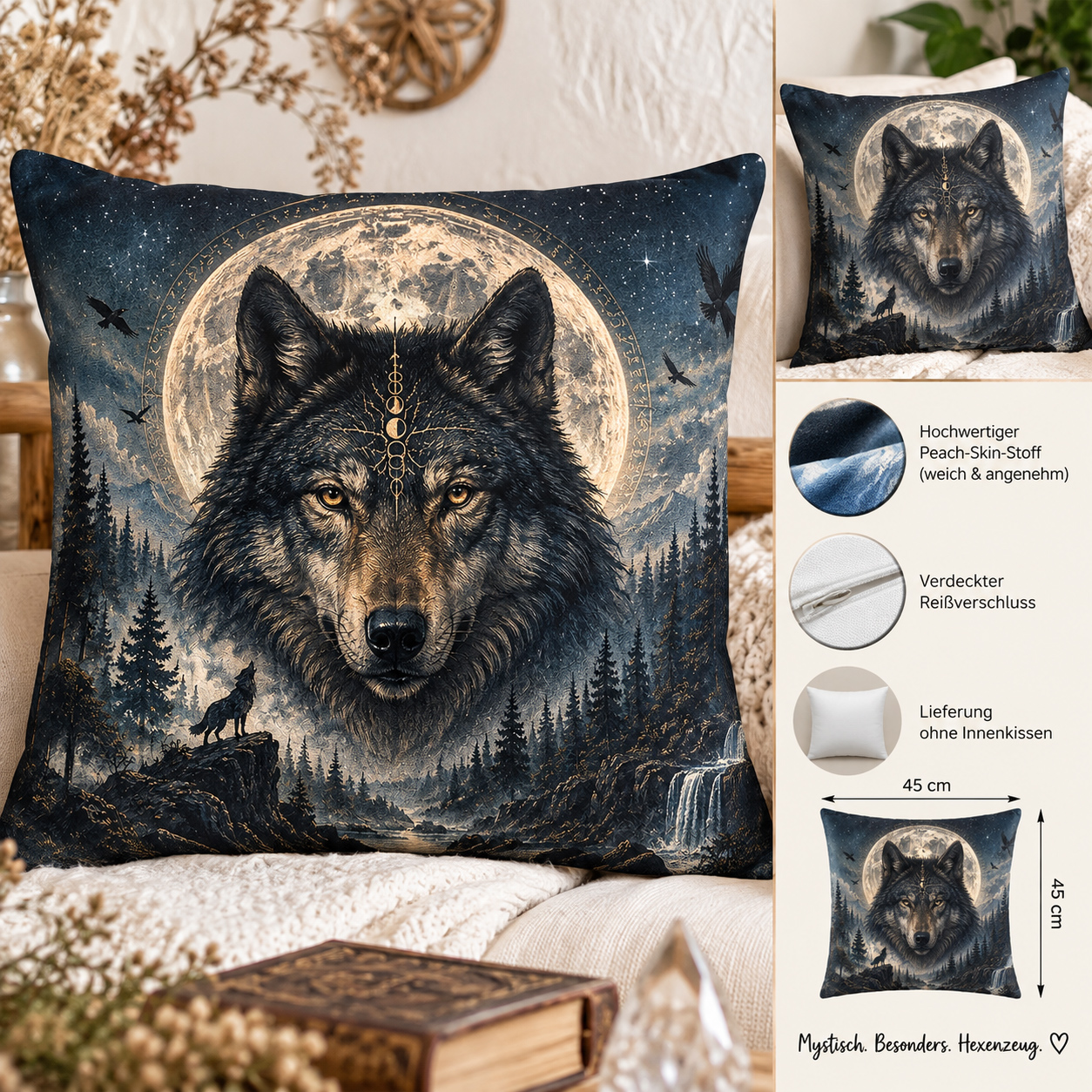 451-Kissenbezug mit Wolf 45x45